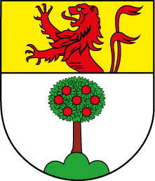 Roter Löwe mit Apfelbaum